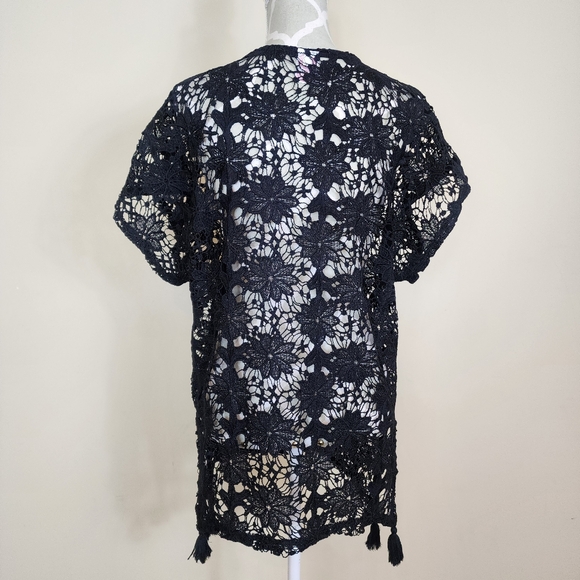 Lacey Floral Crochet Bikini Swimsuit Cover Up Dress Top with Tassels Size Medium - Picture 3 of 12